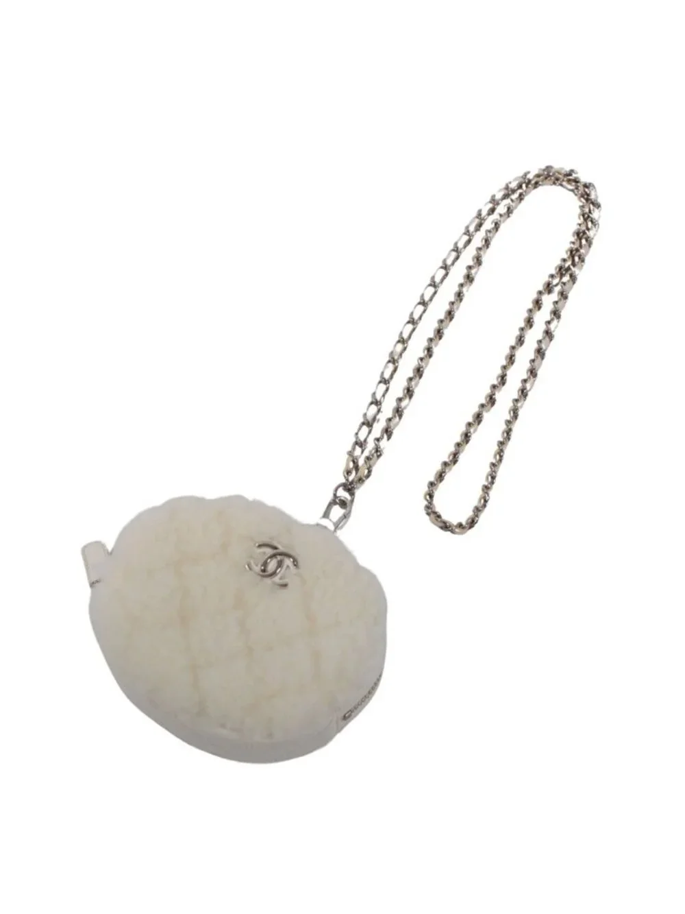 Chanel Coco Neige Ge Chain Pouch Fleece Leather White Shoulder Bag Silver
